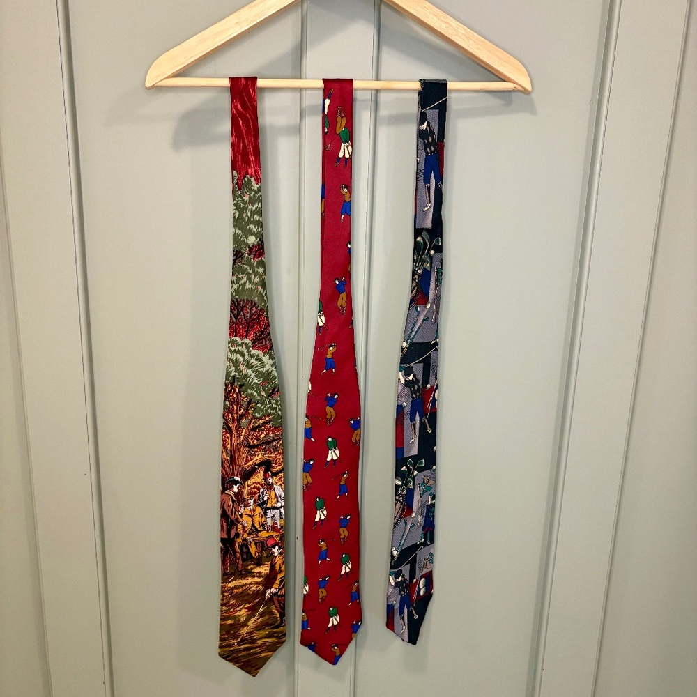 Lot of 3 Vintage Golf Themed Men's Ties (2‎ Silk,1 Poly) 90s Retro - Picture 2 of 8